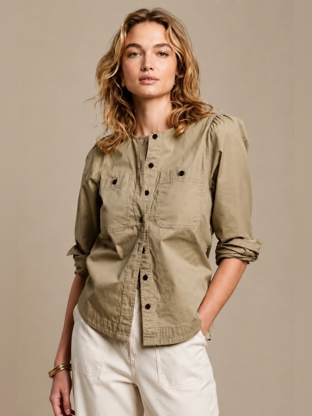 Banana Republic Maverick Tan Twill Button down Shirt size XS